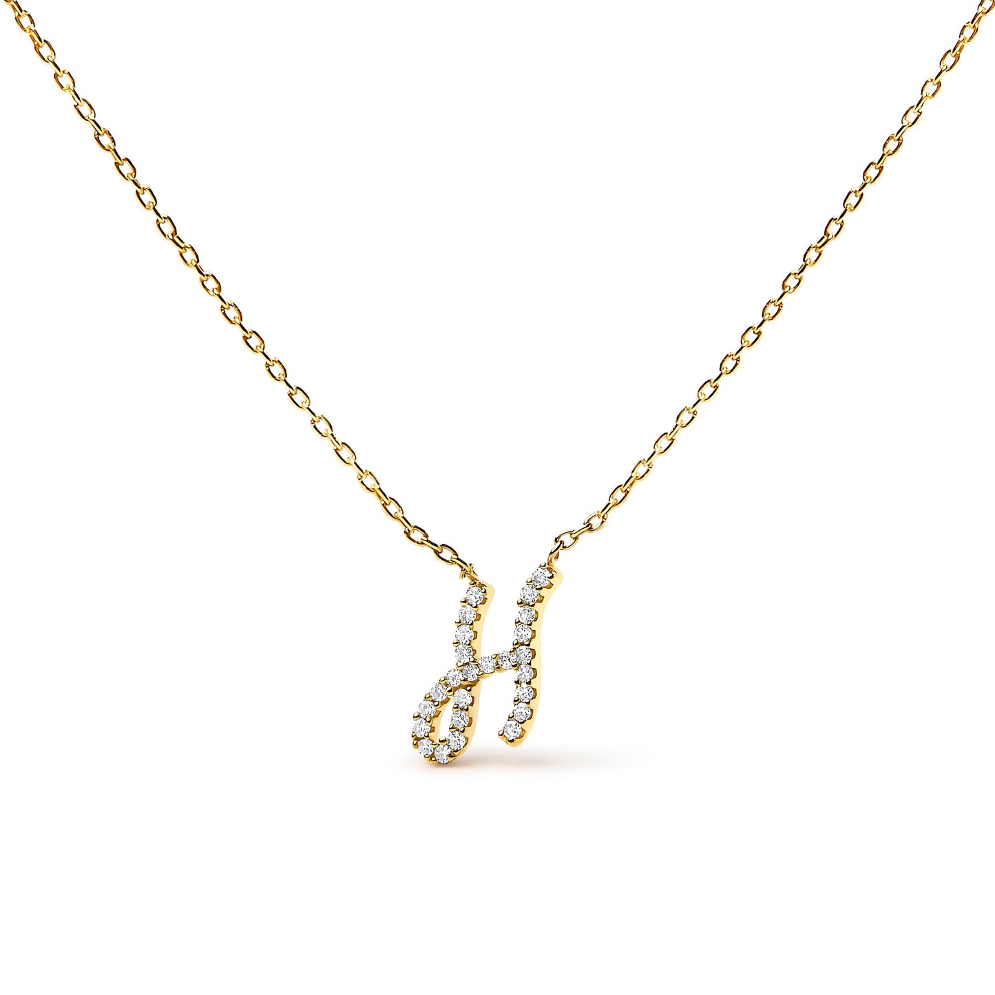 Collar con colgante con acento de diamante en oro blanco de 10K con inicial "A" estilo cursiva