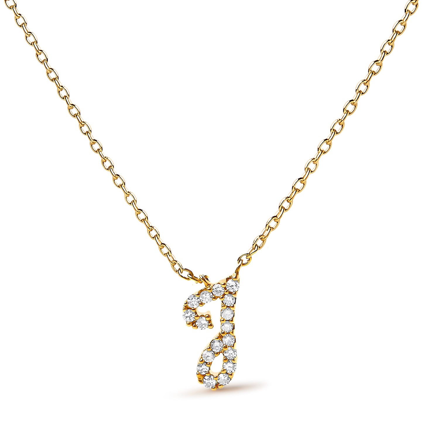 Collar con colgante con acento de diamante en oro blanco de 10K con inicial "A" estilo cursiva