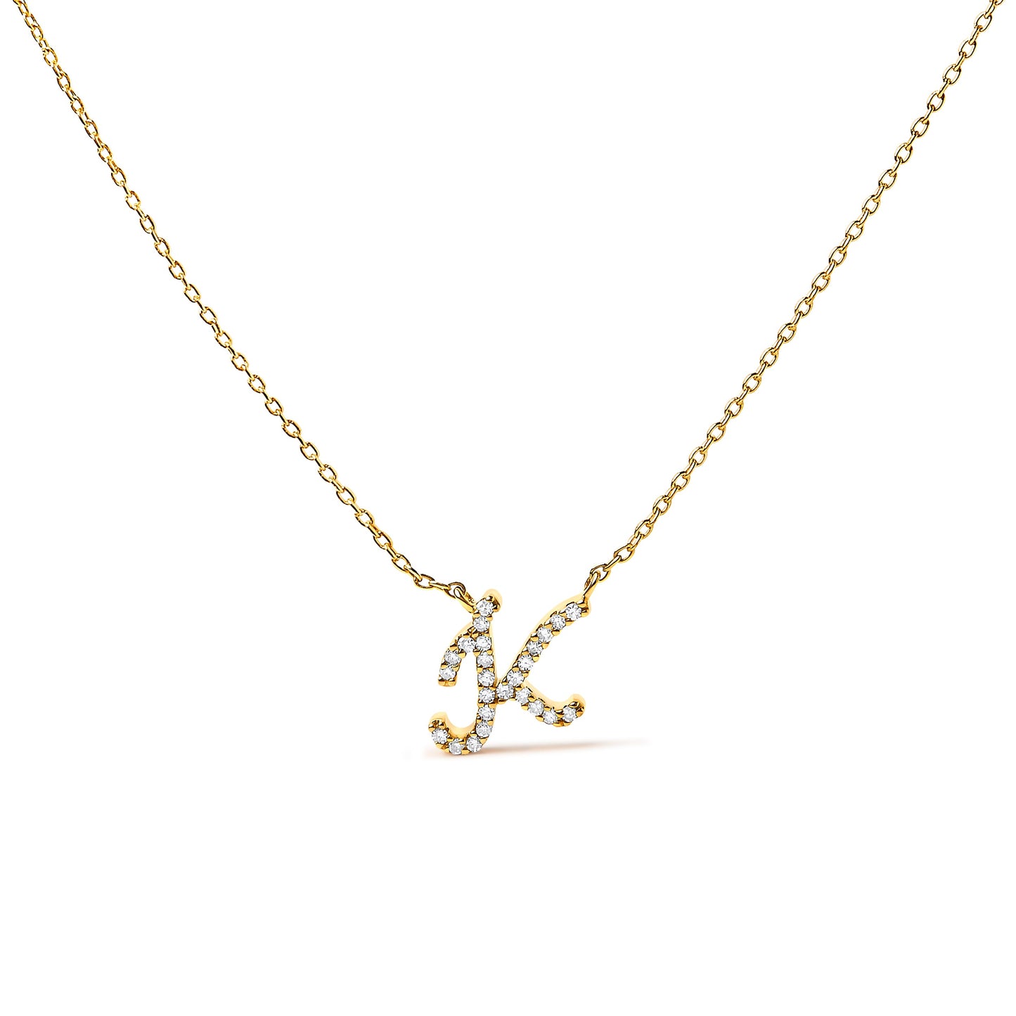 Collar con colgante con acento de diamante en oro blanco de 10K con inicial "A" estilo cursiva