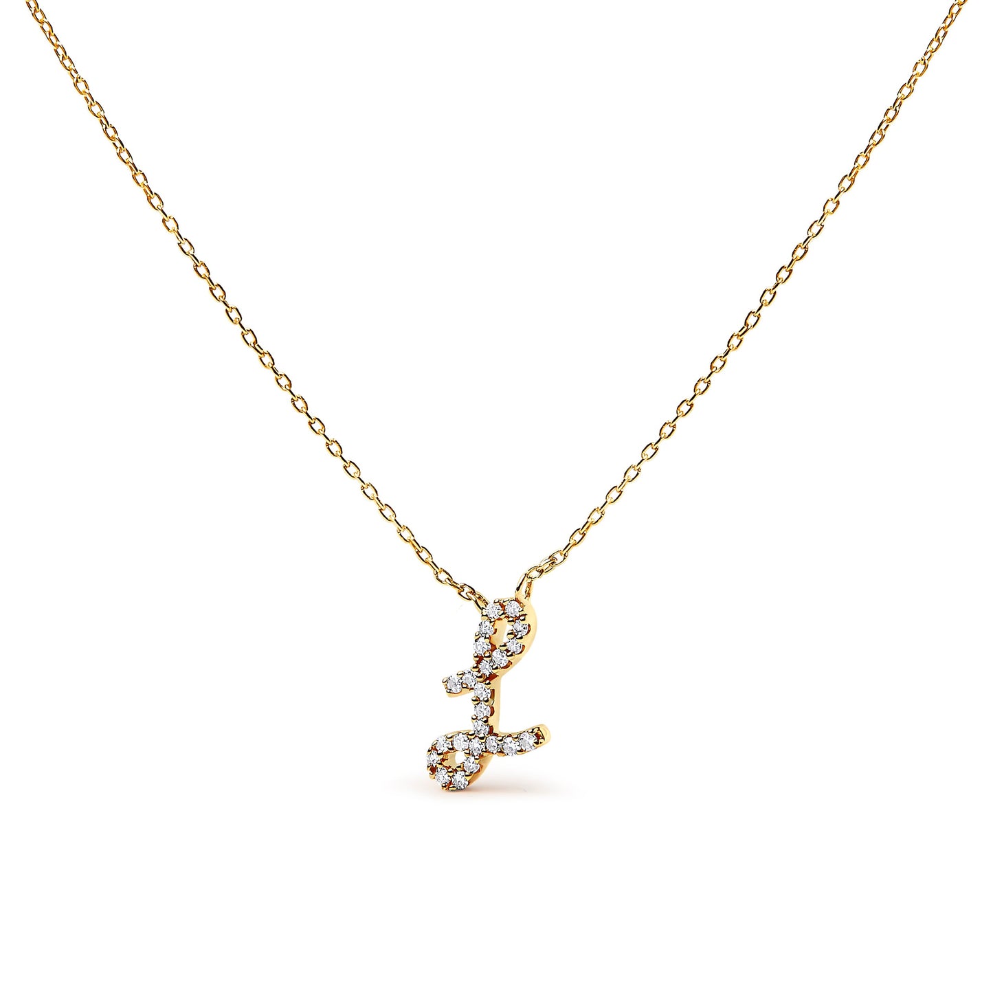 Collar con colgante con acento de diamante en oro blanco de 10K con inicial "A" estilo cursiva