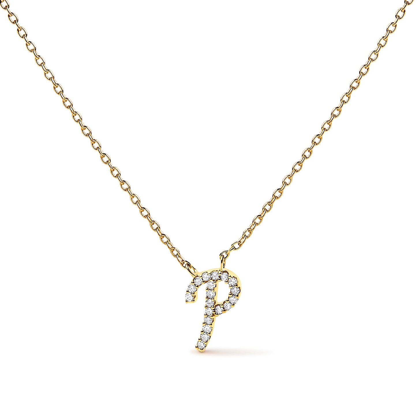 Collar con colgante con acento de diamante en oro blanco de 10K con inicial "A" estilo cursiva