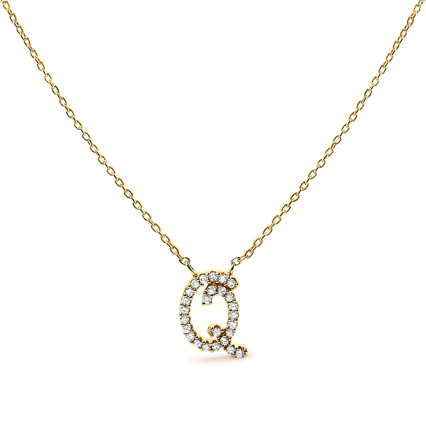 Collar con colgante con acento de diamante en oro blanco de 10K con inicial "A" estilo cursiva