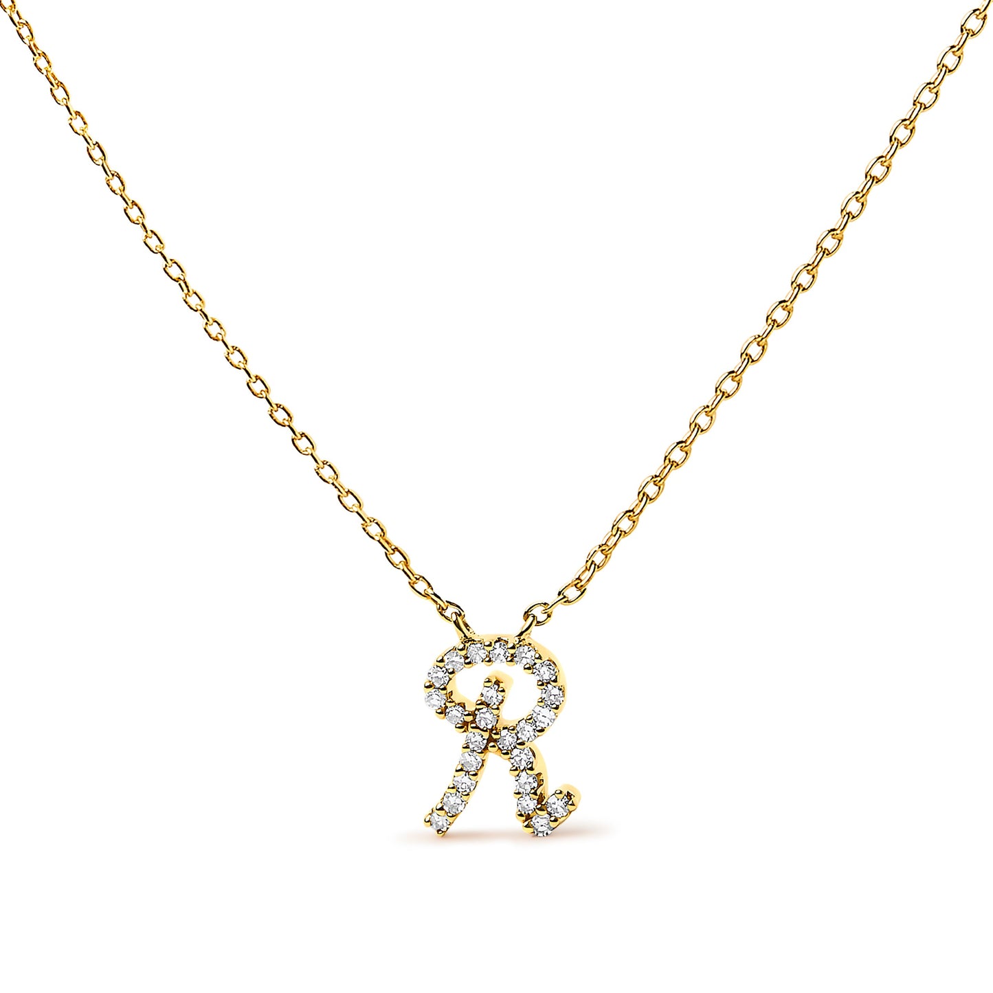 Collar con colgante con acento de diamante en oro blanco de 10K con inicial "A" estilo cursiva