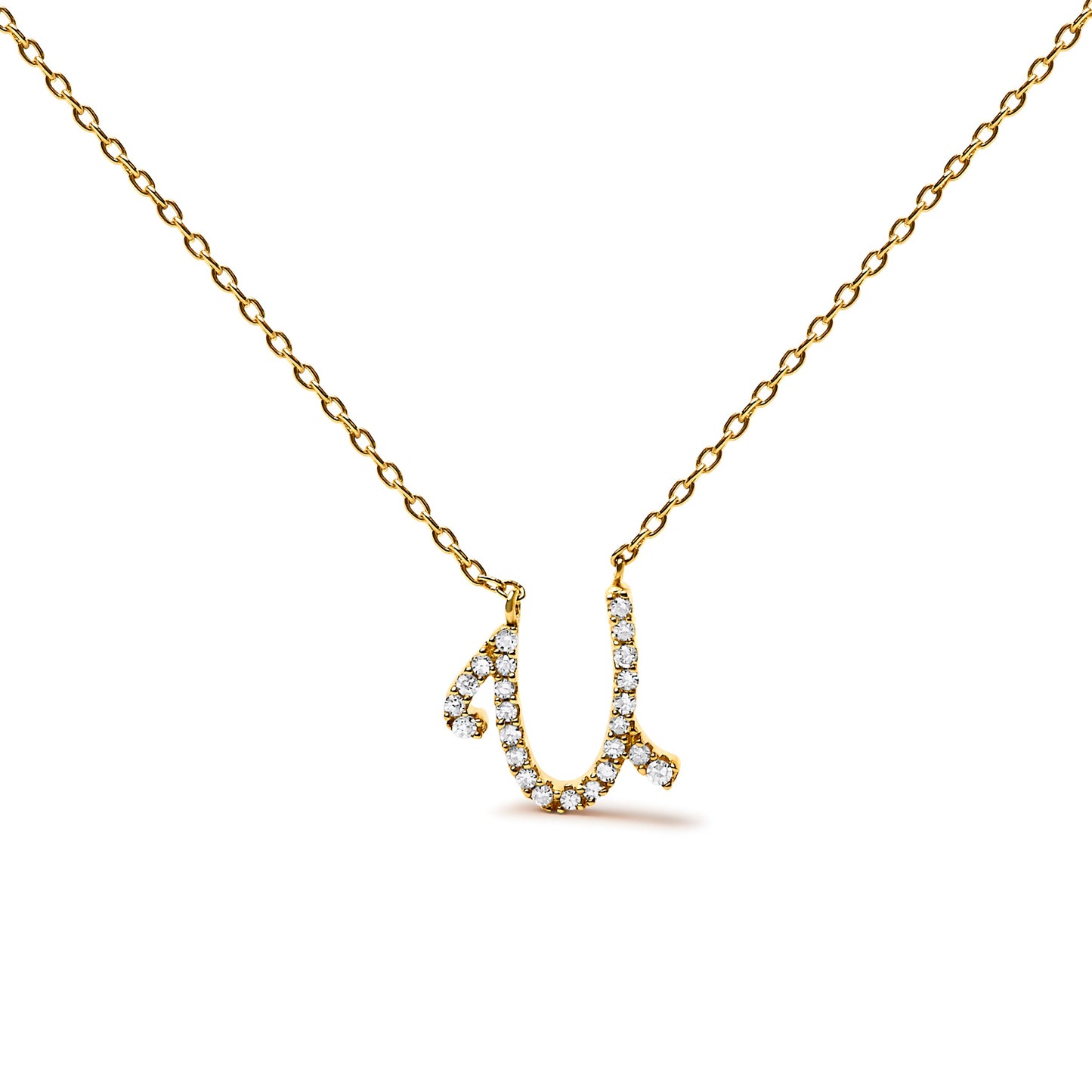 Collar con colgante con acento de diamante en oro blanco de 10K con inicial "A" estilo cursiva