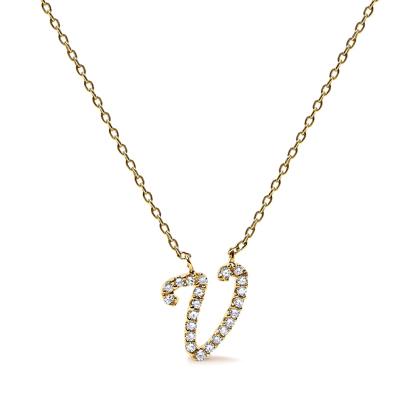 Collar con colgante con acento de diamante en oro blanco de 10K con inicial "A" estilo cursiva