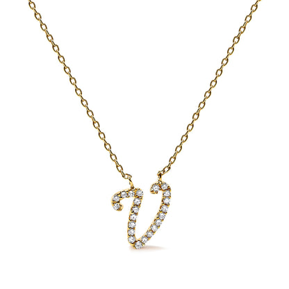 Collar con colgante con acento de diamante en oro blanco de 10K con inicial "A" estilo cursiva