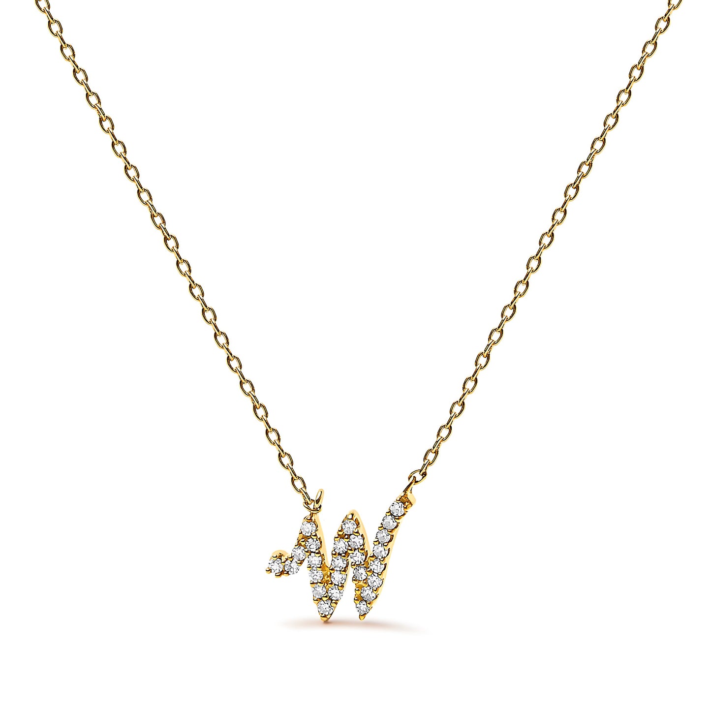 Collar con colgante con acento de diamante en oro blanco de 10K con inicial "A" estilo cursiva