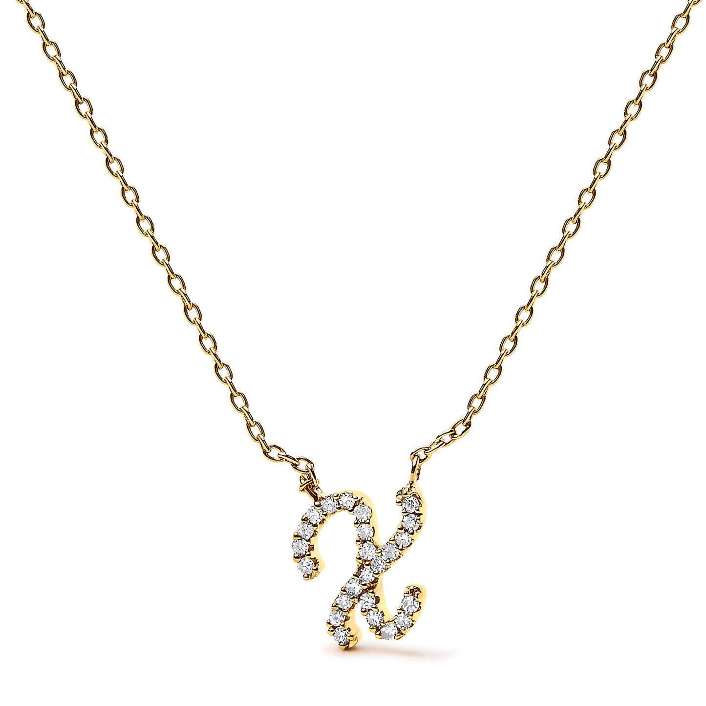 Collar con colgante con acento de diamante en oro blanco de 10K con inicial "A" estilo cursiva