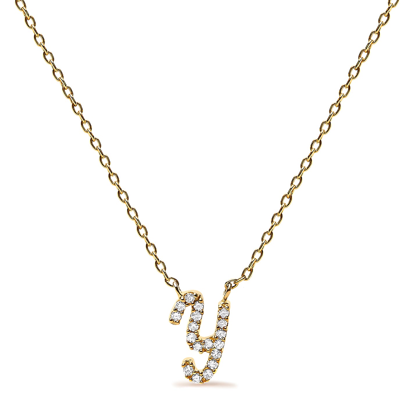 Collar con colgante con acento de diamante en oro blanco de 10K con inicial "A" estilo cursiva