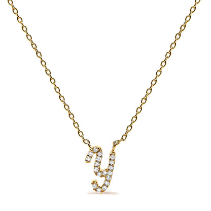 Collar con colgante con acento de diamante en oro blanco de 10K con inicial "A" estilo cursiva