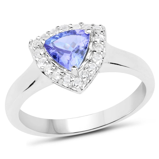 Anillo de plata de ley .925 con tanzanita genuina de 1,02 quilates y topacio blanco