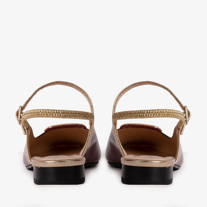 The Rosalinda Burgundy Patent Leather Women Flat Slingback Sandal