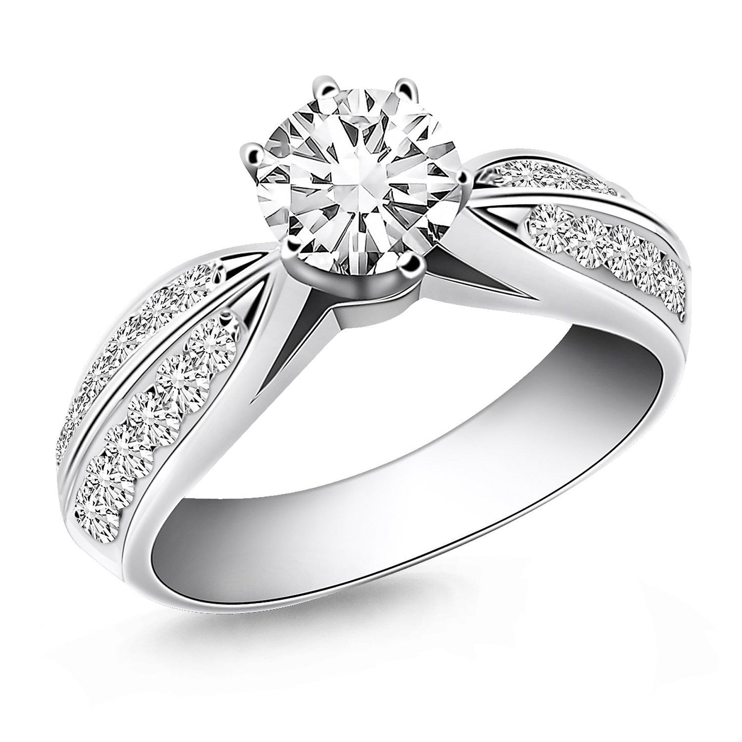 Anillo de compromiso de oro blanco de 14 quilates con diamantes pavé de doble fila tipo catedral