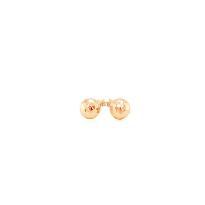 Pendientes de bola de oro rosa de 14k con textura facetada