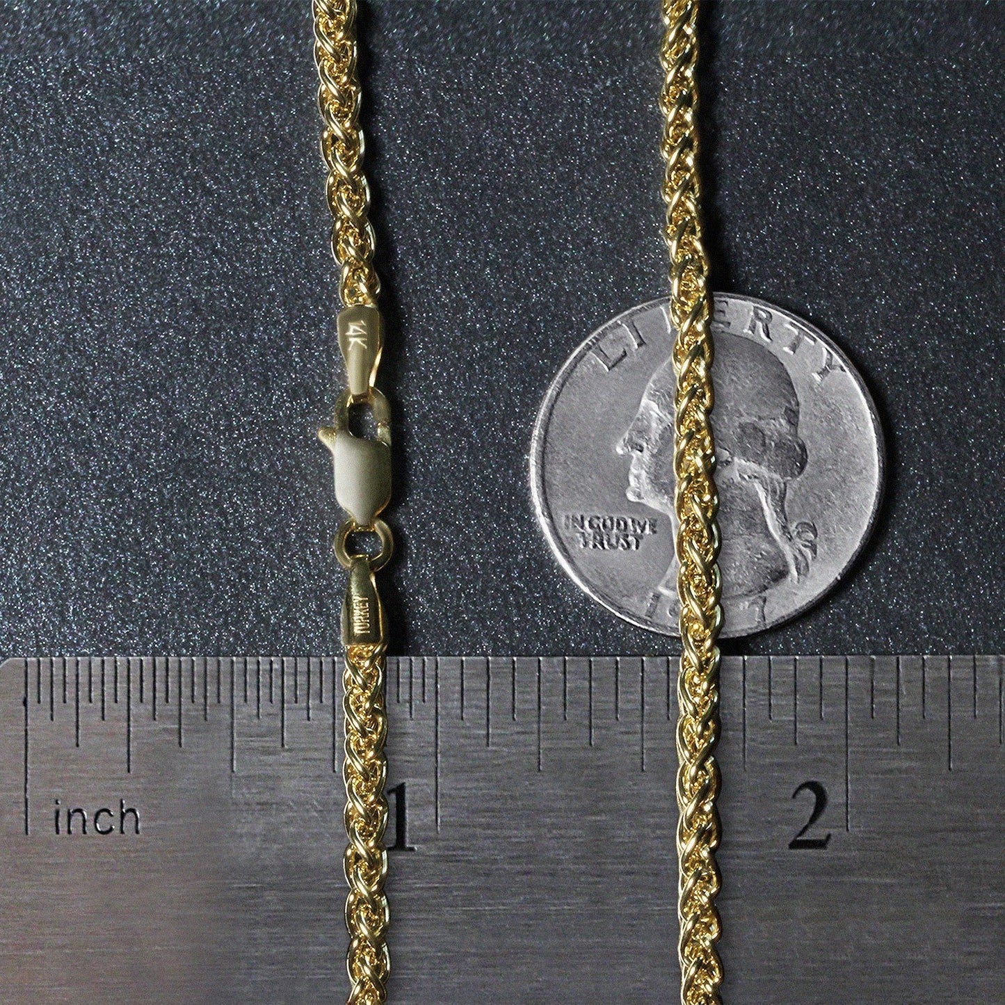 Cadena de trigo de oro amarillo de 14k y 2,8 mm de peso ligero