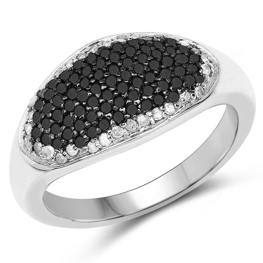 Anillo de plata de ley .925 con diamantes negros y blancos genuinos de 0.46 quilates