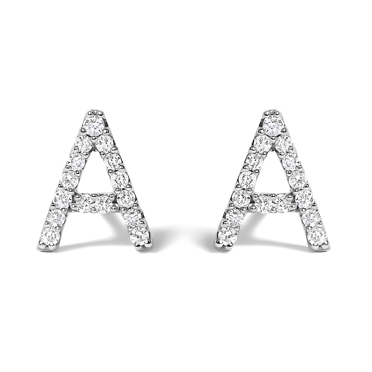 Pendiente de botón con la inicial "A" de diamante de 1/10 quilates de oro blanco de 10 quilates