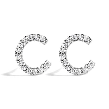 Pendiente de botón con la inicial "A" de diamante de 1/10 quilates de oro blanco de 10 quilates