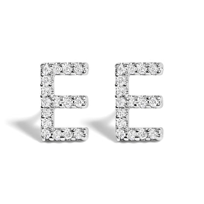 Pendiente de botón con la inicial "A" de diamante de 1/10 quilates de oro blanco de 10 quilates