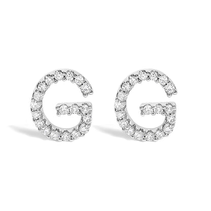 Pendiente de botón con la inicial "A" de diamante de 1/10 quilates de oro blanco de 10 quilates