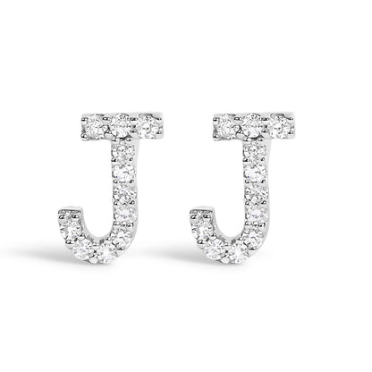 Pendiente de botón con la inicial "A" de diamante de 1/10 quilates de oro blanco de 10 quilates