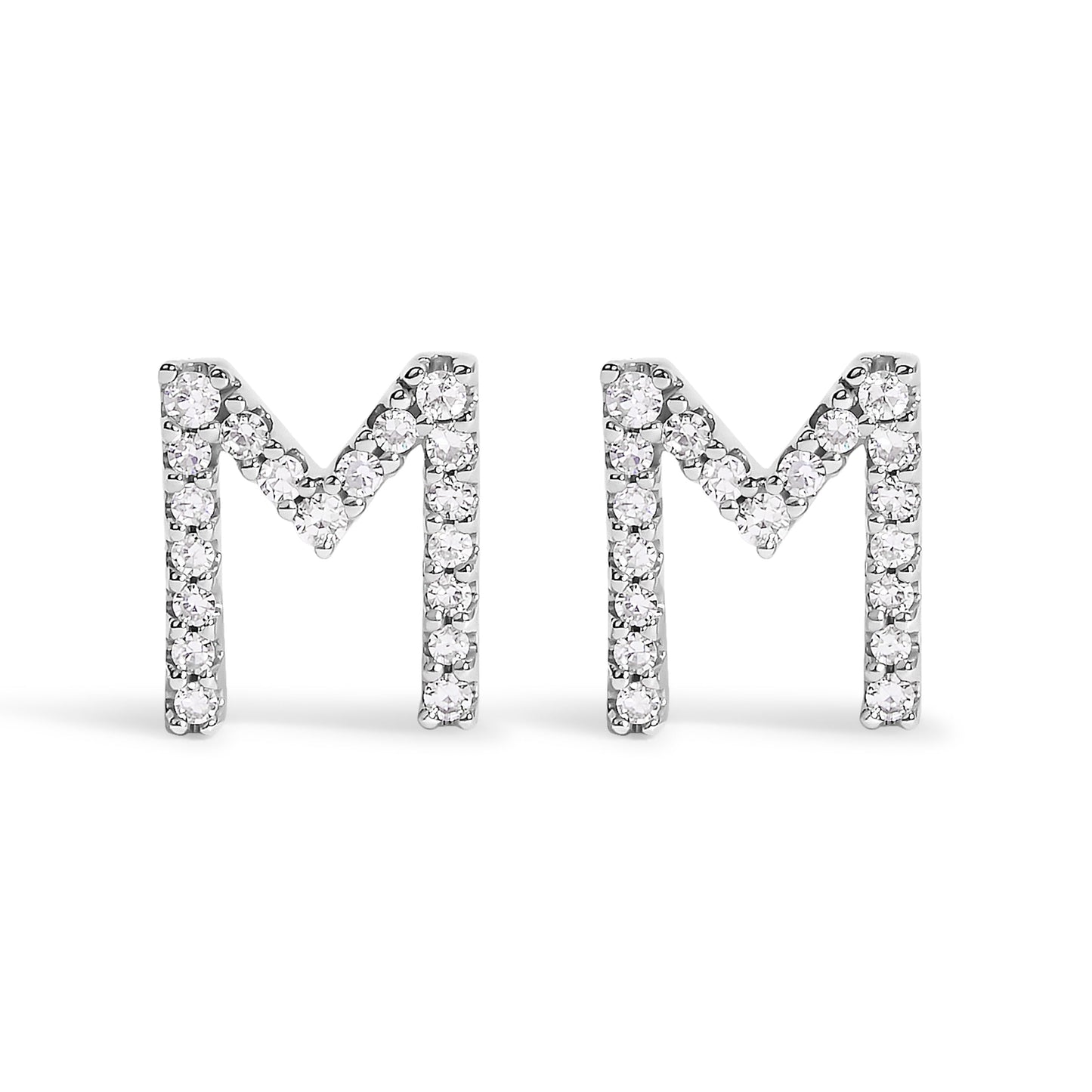 Pendiente de botón con la inicial "A" de diamante de 1/10 quilates de oro blanco de 10 quilates