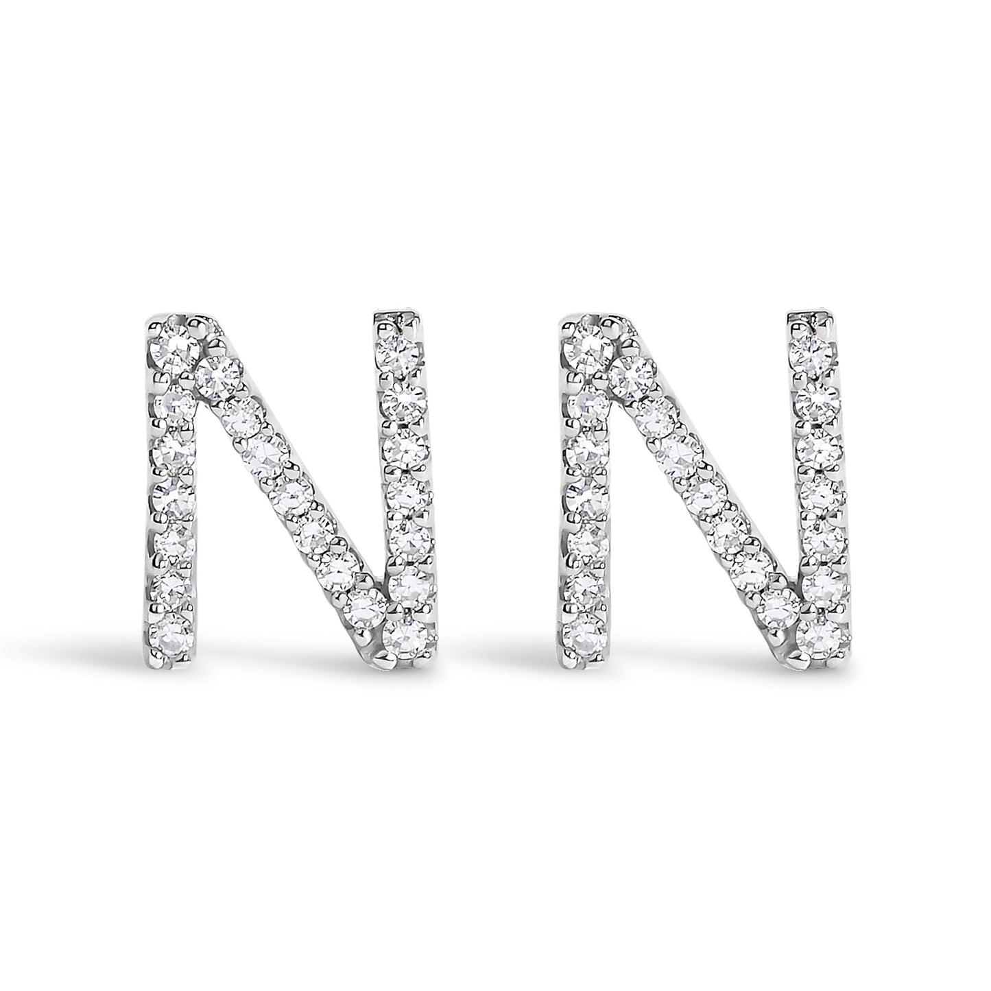 Pendiente de botón con la inicial "A" de diamante de 1/10 quilates de oro blanco de 10 quilates
