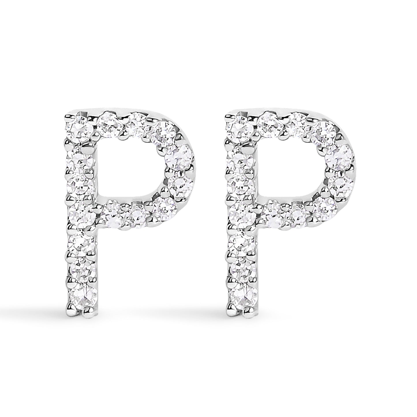 Pendiente de botón con la inicial "A" de diamante de 1/10 quilates de oro blanco de 10 quilates