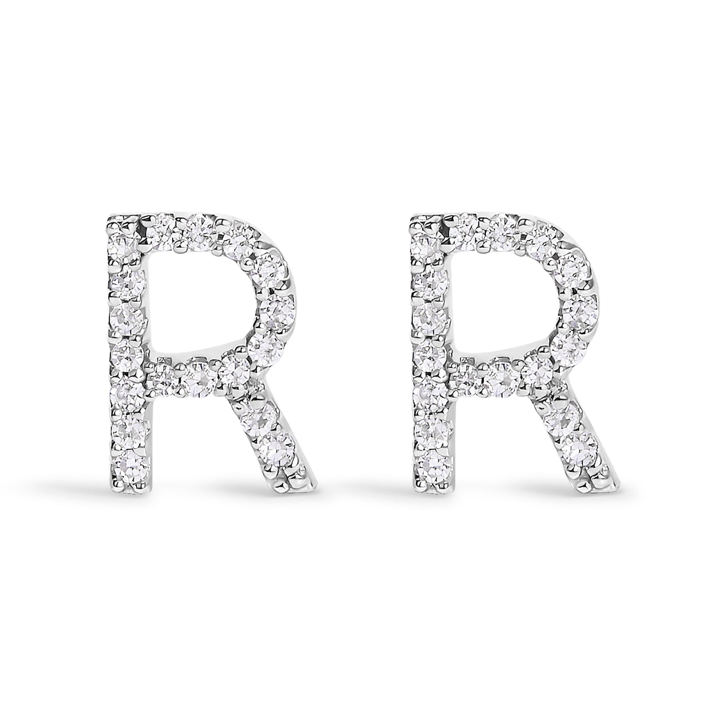 Pendiente de botón con la inicial "A" de diamante de 1/10 quilates de oro blanco de 10 quilates