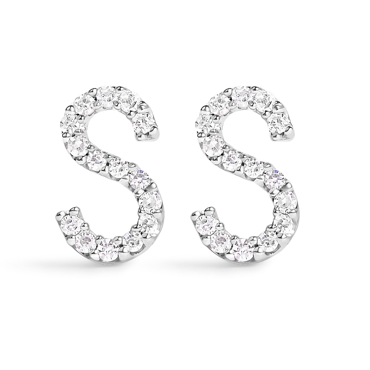 Pendiente de botón con la inicial "A" de diamante de 1/10 quilates de oro blanco de 10 quilates