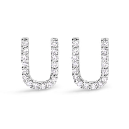 Pendiente de botón con la inicial "A" de diamante de 1/10 quilates de oro blanco de 10 quilates