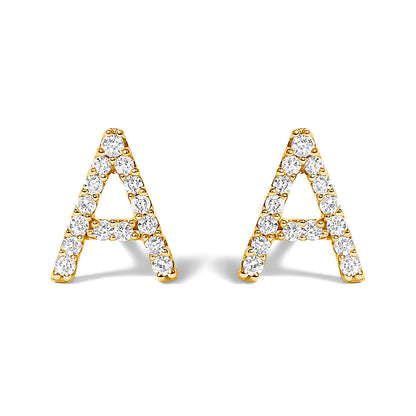 Pendiente de botón con la inicial "A" de diamante de 1/10 quilates de oro blanco de 10 quilates