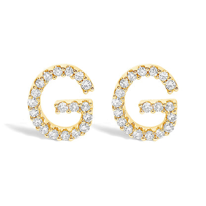 Pendiente de botón con la inicial "A" de diamante de 1/10 quilates de oro blanco de 10 quilates