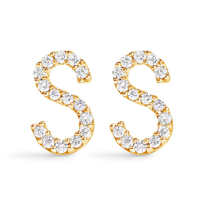 Pendiente de botón con la inicial "A" de diamante de 1/10 quilates de oro blanco de 10 quilates