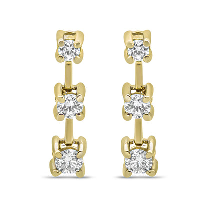 Pendientes de botón en oro amarillo de 14 quilates con diamantes redondos de 1/2 quilate en total, de tres piedras, en cascada lineal y con diseño de pasado, presente y futuro (color H-I, claridad SI1-SI2)