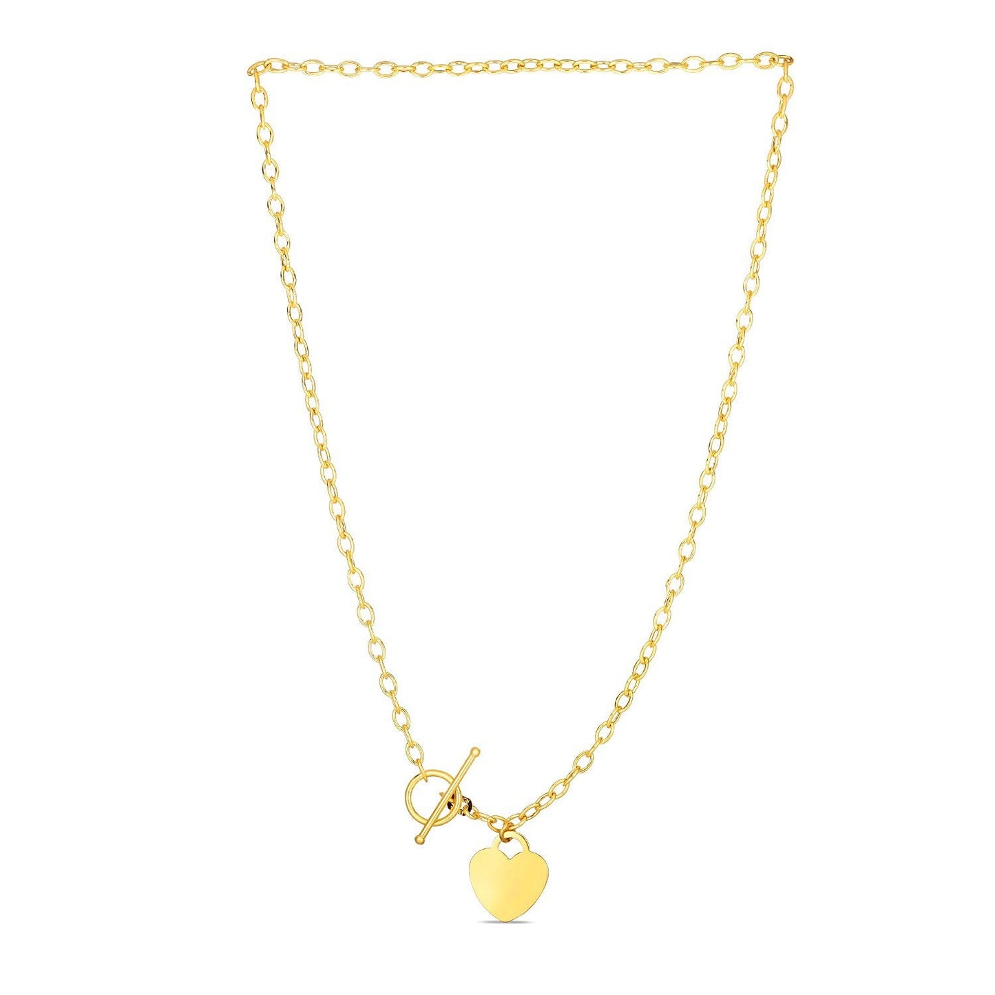 Collar Toggle con Dije de Corazón en Oro Amarillo de 14k