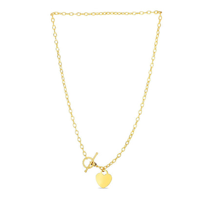 Collar Toggle con Dije de Corazón en Oro Amarillo de 14k