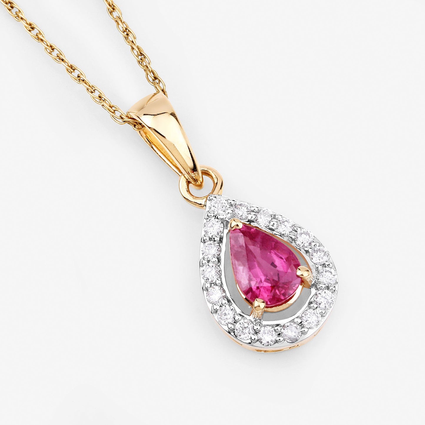 Colgante de oro amarillo de 14 quilates con rubí genuino de 1,03 quilates y diamantes blancos