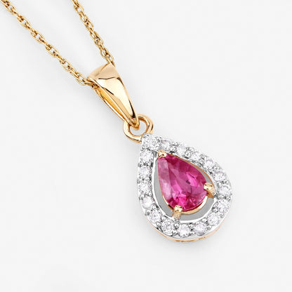 Colgante de oro amarillo de 14 quilates con rubí genuino de 1,03 quilates y diamantes blancos