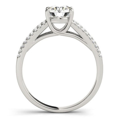 Anillo de compromiso con diamante redondo de oro blanco de 14k y brazo dividido (1 1/8 ct. p.t.)