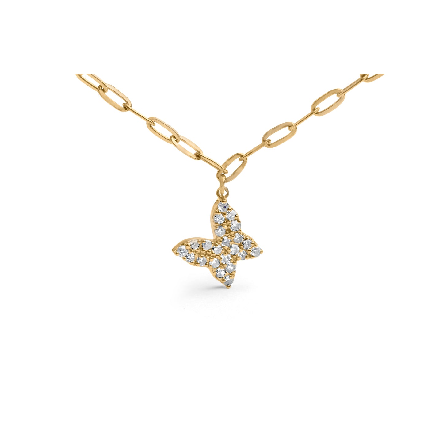 Cadena de oro amarillo de 14 quilates con diamantes de 1/2 quilate en forma de mariposa y clip (color I-J, claridad I1-I2) - Ajustable de 15 a 17 pulgadas