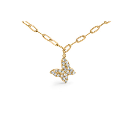 Cadena de oro amarillo de 14 quilates con diamantes de 1/2 quilate en forma de mariposa y clip (color I-J, claridad I1-I2) - Ajustable de 15 a 17 pulgadas
