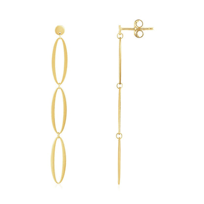 Pendientes colgantes de oro amarillo de 14 quilates con tres óvalos elegantes