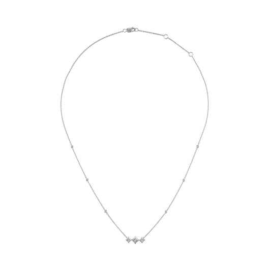 Collar de 10K oro blanco con bisel de 3 diamantes de princesa de forma de cometa y estaciones (color H-I, claridad SI2-I1) - 18 pulgadas
