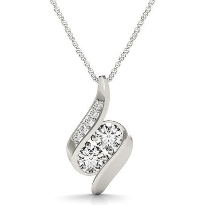 Colgante de dos piedras con curva de diamante de oro blanco de 14k (3/4 ct)