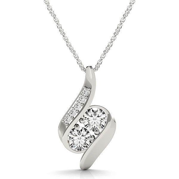 Colgante de dos piedras con curva de diamante de oro blanco de 14k (3/4 ct)