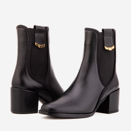 The Kensington Black Leather Block Heel Women’s Mid-Calf Boot