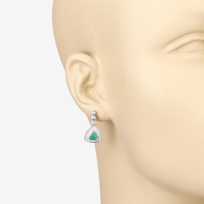 Pendientes de oro blanco de 14 quilates con esmeralda zambiana auténtica de 1.39 quilates y diamantes blancos