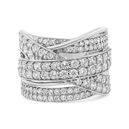 Anillo de banda superpuesta de plata de ley .925 con diamante de talla redonda de 2.00 Cttw (Color I-J, Claridad I2-I3) - Talla de anillo 7