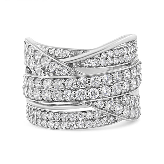 Anillo de banda superpuesta de plata de ley .925 con diamante de talla redonda de 2.00 Cttw (Color I-J, Claridad I2-I3) - Talla de anillo 7